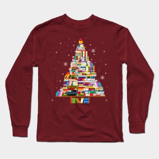 Merry Christmas Books Tree for library Long Sleeve T-Shirt